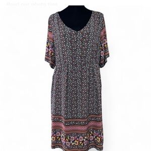 SHEIN Multi Colored Floral Print Short Sleeves V Neck Dress 1XL Good Condition